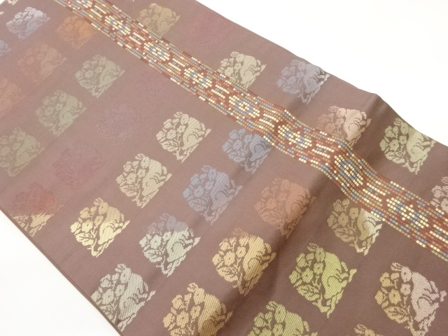 角倉文に幾何学模様織出し名古屋帯